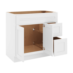CNC Luxor 5-Piece White 36" W Double Door 2 Drawers Right Vanity Sink Base Cabinet
