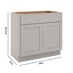 CNC Luxor Misty Grey 36" W X 34 1/2" H X 21" D Double Door Vanity Sink Base Cabinet