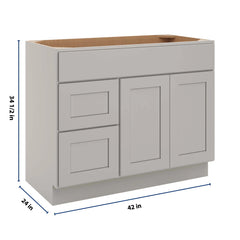 CNC Luxor Misty Grey 42" W Double Door 2 Drawers Left Vanity Sink Base Cabinet