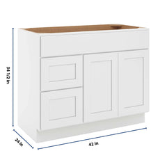 CNC Luxor White 42" W Double Door 2 Drawers Left Vanity Sink Base Cabinet