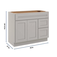 CNC Luxor 5-Piece Misty Grey 42" W Double Door 2 Drawers Right Vanity Sink Base Cabinet