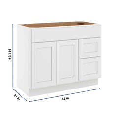 CNC Luxor White 42" W Double Door 2 Drawers Right Vanity Sink Base Cabinet