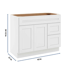 CNC Luxor 5-Piece White 42" W Double Door 2 Drawers Right Vanity Sink Base Cabinet