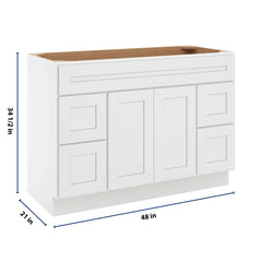 CNC Luxor 5-Piece White 48" W Double Door 4 Drawers Vanity Sink Base Cabinet