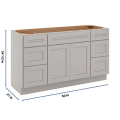 CNC Luxor 5-Piece Misty Grey 60" W Vanity Drawer Single Sink Base Cabinet