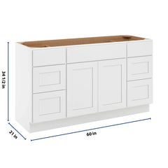 CNC Luxor White 60" W Vanity Drawer Single Sink Base Cabinet