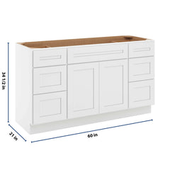 CNC Luxor 5-Piece White 60" W Vanity Drawer Single Sink Base Cabinet