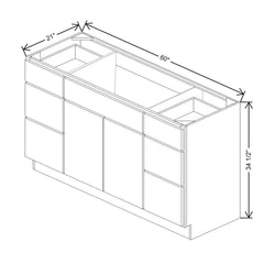 CNC Luxor 5-Piece White 60" W Vanity Drawer Single Sink Base Cabinet