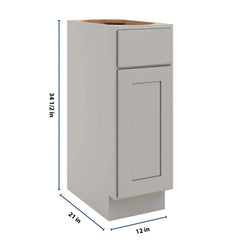 CNC Luxor Misty Grey 12" W Single Door Vanity Base Cabinet