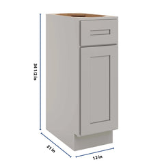 CNC Luxor 5-Piece Misty Grey 12" W Single Door Vanity Base Cabinet