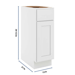 CNC Luxor White 12" W Single Door Vanity Base Cabinet