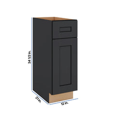 Modernform Cabinet Onyx Black Shaker 12" W X 34 1/2" H X 21" D Base 1 Door/1 Drawer