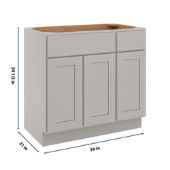 CNC Luxor Misty Grey 36" W 3 Door Vanity Base Cabinet