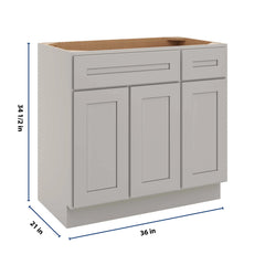 CNC Luxor 5-Piece Misty Grey 36" W 3 Door Vanity Base Cabinet