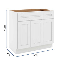 CNC Luxor 5-Piece White 36" W 3 Door Vanity Base Cabinet