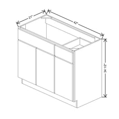CNC Luxor White 42" W 3 Door Vanity Base Cabinet