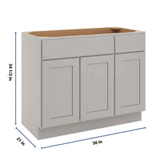 CNC Luxor Misty Grey 42" W 3 Door Vanity Base Cabinet