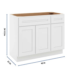 CNC Luxor 5-Piece White 42" W 3 Door Vanity Base Cabinet