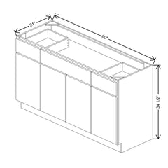 CNC Luxor Misty Grey 60" W Four Door Vanity Base Cabinet