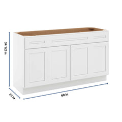 CNC Luxor 5-Piece White 60" W Four Door Vanity Base Cabinet