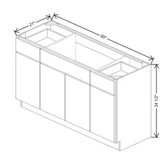 CNC Luxor 5-Piece White 60" W Four Door Vanity Base Cabinet
