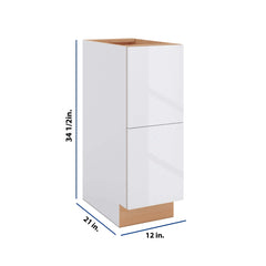 Modernform Cabinet Gloss White 12" W X 34 1/2" H X 21" D Vanity Base with 2 Drawers