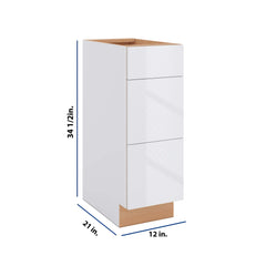 Modernform Cabinet Gloss White 12" W X 34 1/2" H X 21" D Vanity Base with 3 Drawers