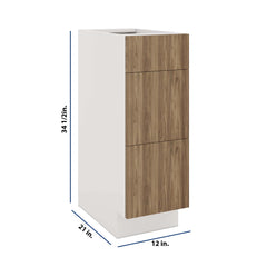 Modernform Cabinet Walnut 12" W X 34 1/2" H X 21" D Vanity Base with 3 Drawers