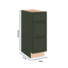 Modernform Cabinet Slim Sage Green 12" W X 34 1/2" H X 21" D Vanity Base with 3 Drawers