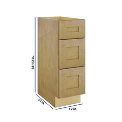 Modernform Cabinet Natural Shaker 12" W X 34 1/2" H X 21" D Vanity Base with 3 Drawers