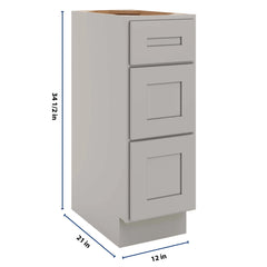 CNC Luxor 5-Piece Misty Grey 12" W Vanity Drawer Base Cabinet