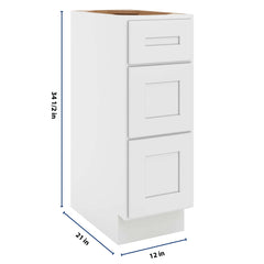 CNC Luxor 5-Piece White 12" W Vanity Drawer Base Cabinet