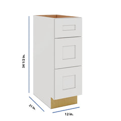 Modernform Cabinet White Shaker 12" W X 34 1/2" H X 21" D Vanity Base with 3 Drawers