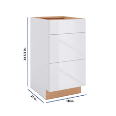 Modernform Cabinet Gloss White 18" W X 34 1/2" H X 21" D Vanity Base with 3 Drawers