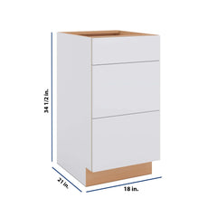 Modernform Cabinet Matte White 18" W X 34 1/2" H X 21" D Vanity Base with 3 Drawers