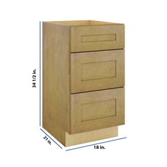 Modernform Cabinet Natural Shaker 18" W X 34 1/2" H X 21" D Vanity Base with 3 Drawers