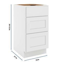 CNC Luxor White 18" W Vanity Drawer Base Cabinet