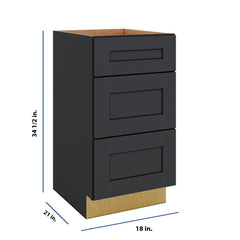 Modernform Cabinet Onyx Black Shaker 18" W X 34 1/2" H X 21" D Vanity Base with 3 Drawers