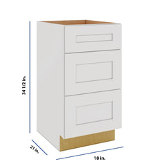 Modernform Cabinet White Shaker 18" W X 34 1/2" H X 21" D Vanity Base with 3 Drawers