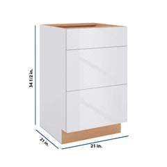 Modernform Cabinet Gloss White 21" W X 34 1/2" H X 21" D Vanity Base with 3 Drawers