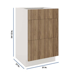 Modernform Cabinet Walnut 21" W X 34 1/2" H X 21" D Vanity Base with 3 Drawers