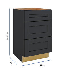 Modernform Cabinet Onyx Black Shaker 21" W X 34 1/2" H X 21" D Vanity Base with 3 Drawers