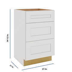 Modernform Cabinet White Shaker 21" W X 34 1/2" H X 21" D Vanity Base with 3 Drawers