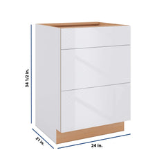 Modernform Cabinet Gloss White 24" W X 34 1/2" H X 21" D Vanity Base with 3 Drawers