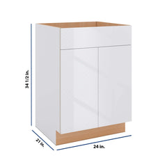 Modernform Cabinet Gloss White 24" W X 34 1/2" H X 21" D Vanity Sink Base 2 Doors/1 False Front