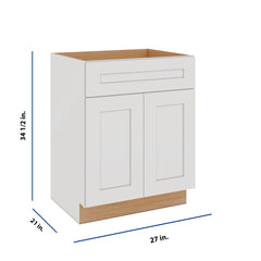 Modernform Cabinet White Shaker 27" W X 34 1/2" H X 21" D Sink Base 2 Doors/1 False Front