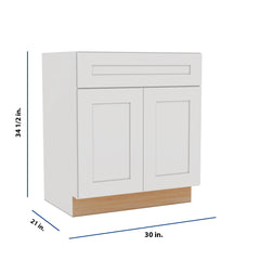 Modernform Cabinet White Shaker 30" W X 34 1/2" H X 21" D Sink Base 2 Doors/1 False Front