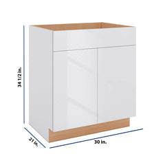 Modernform Cabinet Gloss White 30" W X 34 1/2" H X 21" D Vanity Sink Base 2 Doors/1 False Front