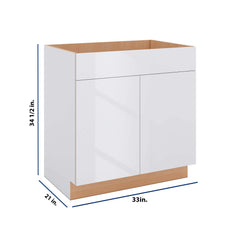 Modernform Cabinet Gloss White 33" W X 34 1/2" H X 21" D Vanity Sink Base 2 Doors/1 False Front