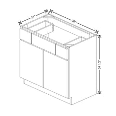 CNC Luxor Smoky Grey 36" W 2 Drawer Vanity Sink Base Cabinet